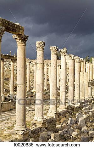 Jordan, Jerash, columnade View Large Photo Image Stock Photograph - Jordan, Jerash, columnade. Fotosearch