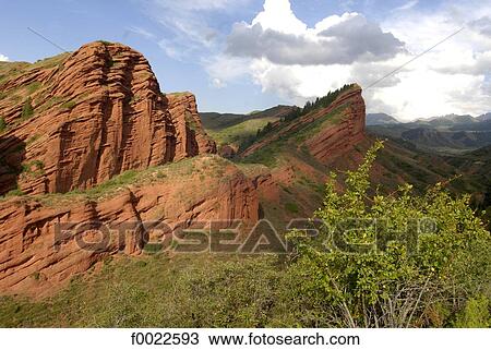 Kyrgyzstan, Jeti-Oguz, red sandstone cliffs View Large Photo Image Stock Image - Kyrgyzstan, Jeti-Oguz, red sandstone cliffs. Fotosearch