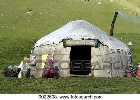 Stock Photo - Kyrgyzstan, near lake Kol Ukok, yurt. Fotosearch