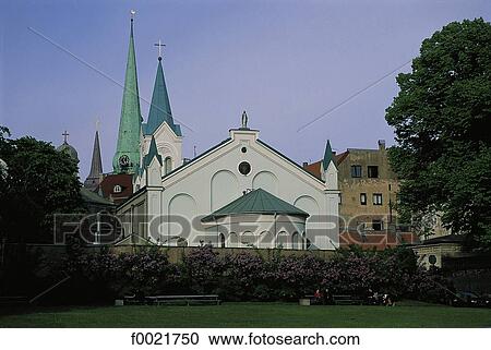 Stock Image - Latvia, Riga, church in the old city. Fotosearch