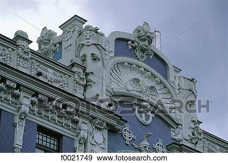 Stock Photo - Latvia, Riga, old city, Art Nouveau facade. Fotosearch