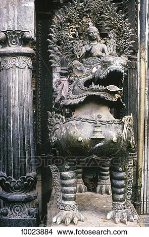 Picture - Nepal, Patan, Rato Macchendranath Temple, statue. Fotosearch