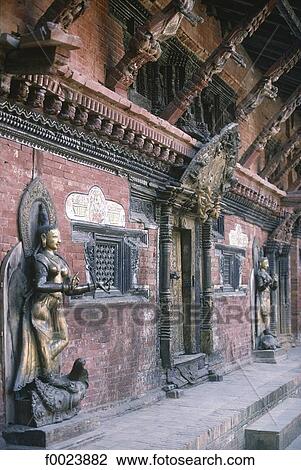 Nepal, Patan, Royal Palace, Mul Chowk, facade and statues of goddess Ganga View Large Photo Image Stock Image - Nepal, Patan, Royal Palace, Mul Chowk, facade and statues of goddess Ganga. Fotosearch