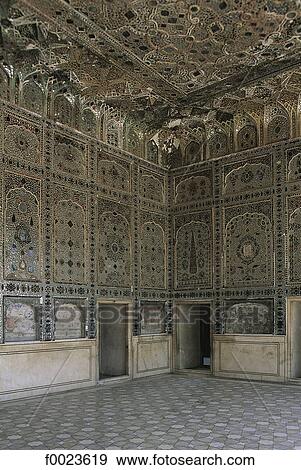 Stock Photo - Pakistan, Punjab, Lahore, fort, inside the Crystal Palace also called "Sheesh Mahal". Fotosearch