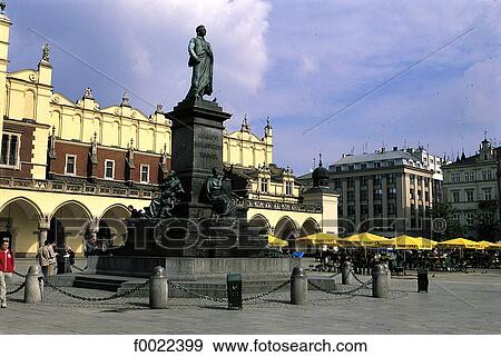 Poland, Kracow, market place, Adam Mickiewicz Monument View Large Photo Image Stock Photo - Poland, Kracow, market place, Adam Mickiewicz Monument. Fotosearch
