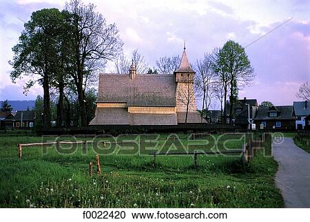 Poland, near Zakopane, wooden church View Large Photo Image Stock Image - Poland, near Zakopane, wooden church. Fotosearch