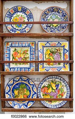 Portugal, Algarve, Alte, painted plates View Large Photo Image Stock Photograph - Portugal, Algarve, Alte, painted plates. Fotosearch