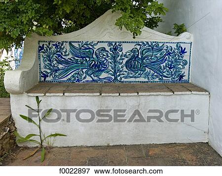 Portugal, Algarve, near Lagoa, Porches, ceramic bench View Large Photo Image Stock Photo - Portugal, Algarve, near Lagoa, Porches, ceramic bench. Fotosearch