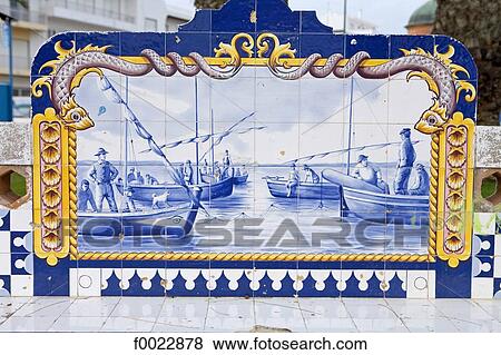 Portugal, Algarve, Olhao, painted ceramic tiles View Large Photo Image Stock Photo - Portugal, Algarve, Olhao, painted ceramic tiles. Fotosearch