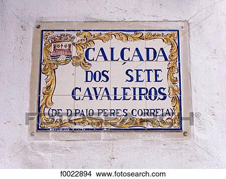 Picture - Portugal, Algarve, Tavira, decorated street plate. Fotosearch