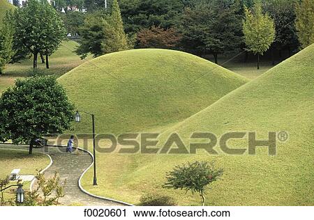 Stock Image - South Korea, Kyongju, Tumuli Park. Fotosearch