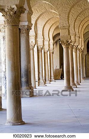 Stock Image - Tunisia, Kairouan, Mosque of Sidi Okaba, arches. Fotosearch