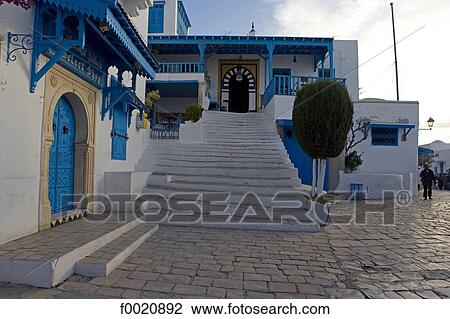 Tunisia, Sidi Bou Said, cafe des Nattes at dusk View Large Photo Image Stock Image - Tunisia, Sidi Bou Said, cafe des Nattes at dusk. Fotosearch