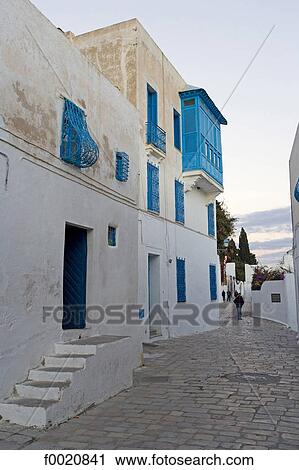 Tunisia, Sidi Bou Said, lane View Large Photo Image Stock Image - Tunisia, Sidi Bou Said, lane. Fotosearch