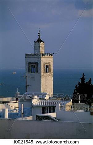 Tunisia, Sidi Bou Said, minaret View Large Photo Image Stock Photography - Tunisia, Sidi Bou Said, minaret. Fotosearch