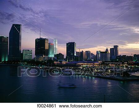Stock Image - United States, Florida, Miami at dusk. Fotosearch