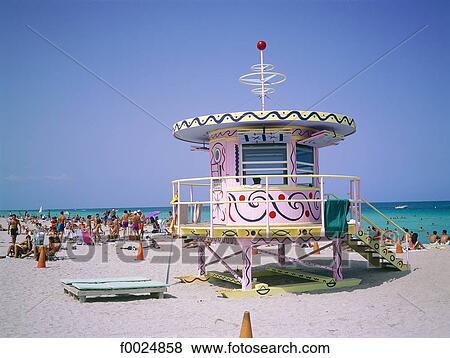 United States, Florida, Miami Beach, lifeguard station on the beach View Large Photo Image Stock Photo - United States, Florida, Miami Beach, lifeguard station on the beach. Fotosearch