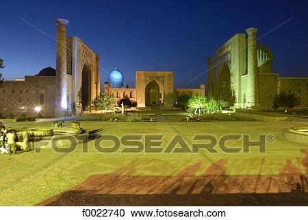 Uzbekistan, Samarkand, the Registan by night View Large Photo Image Stock Image - Uzbekistan, Samarkand, the Registan by night. Fotosearch