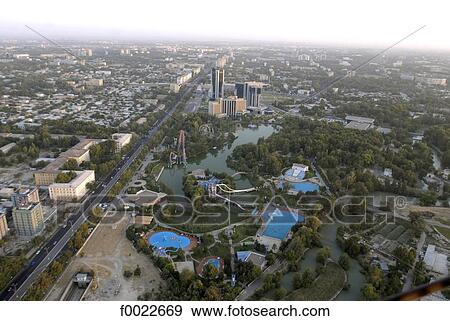 Stock Photo - Uzbekistan, Tashkent, water park and business center. Fotosearch