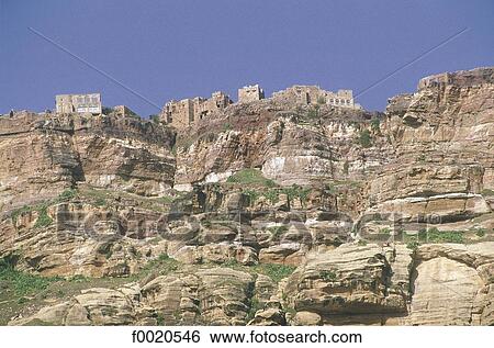 Stock Photograph - Yemen, Kawkaban, cliff. Fotosearch