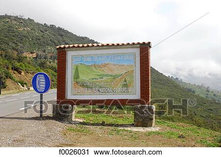 Stock Image - Algeria, Great Kabylia, Djurdjura Mountains, National Park sign. Fotosearch