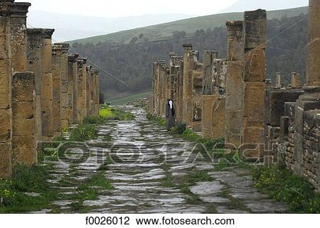 Algeria, Kabylia, Djemila (Cuicul), wide paved street View Large Photo Image Stock Image - Algeria, Kabylia, Djemila (Cuicul), wide paved street. Fotosearch