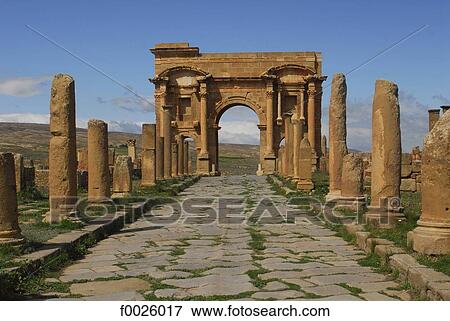 Algeria, Timgad, archaeological site, Arch of Trajan View Large Photo Image Stock Photo - Algeria, Timgad, archaeological site, Arch of Trajan. Fotosearch