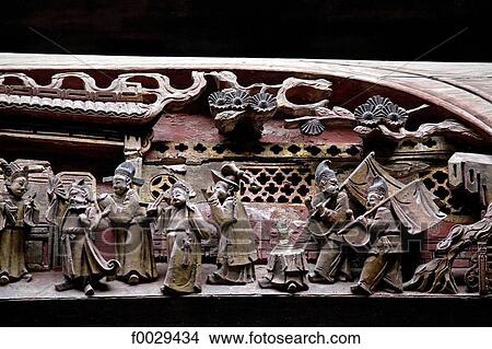 China, Anhui, Hongcun, traditional village, old house, carved scene on a beam View Large Photo Image Picture - China, Anhui, Hongcun, traditional village, old house, carved scene on a beam. Fotosearch
