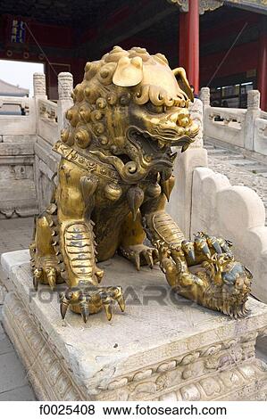 China, Beijing, Forbidden City, statue of lion at the palace's entrance View Large Photo Image Stock Photo - China, Beijing, Forbidden City, statue of lion at the palace's entrance. Fotosearch