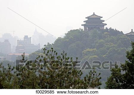 Stock Photography - China, Beijing, Jingshan Park, Coal Hill, pagoda. Fotosearch