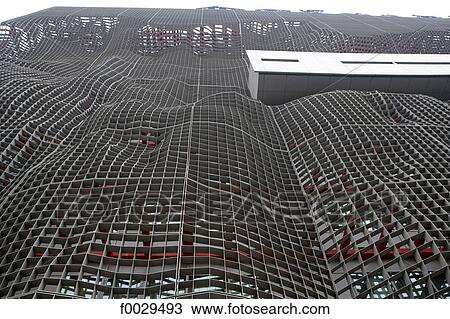 Stock Image - China, Beijing, modern hotel, facade covering. Fotosearch