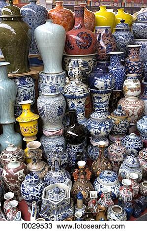 Stock Image - China, Beijing, Panjiayuan market, ceramic pieces. Fotosearch