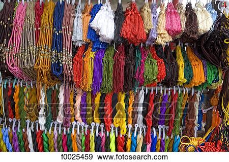 Stock Photo - China, Beijing, Panjiayuan market, embroidery threads for sale. Fotosearch