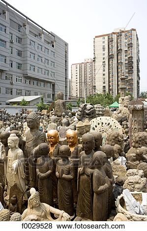 Stock Photo - China, Beijing, Panjiayuan market, antiques and habitations buildings. Fotosearch