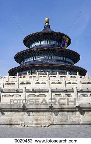 Stock Image - China, Beijing, Temple of Heaven, hall of prayer for good harvests. Fotosearch