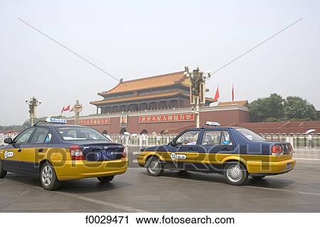 China, Beijing, Tianamen Square, Forbidden City, Gate of Heavenly Peace and taxis View Large Photo Image Stock Image - China, Beijing, Tianamen Square, Forbidden City, Gate of Heavenly Peace and taxis. Fotosearch