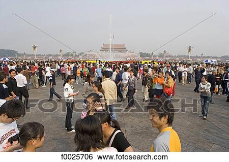 China, Beijing, Tiananmen Square, crowd during the National Day View Large Photo Image Stock Photograph - China, Beijing, Tiananmen Square, crowd during the National Day. Fotosearch
