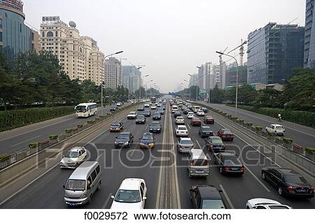 Stock Image - China, Beijing, traffic on an urban higway. Fotosearch