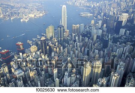 Stock Image - China, Hong Kong, aerial view of Central District. Fotosearch