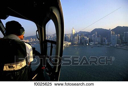 Stock Photography - China, Hong Kong, aerial view of Central District from a helicopter. Fotosearch