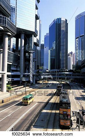 Picture - China, Hong Kong, Central District, tramway. Fotosearch