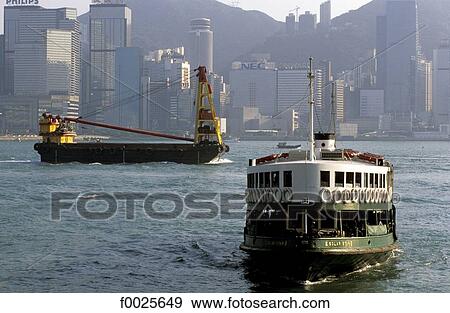 China, Hong Kong, Star Ferry in front of the Central District View Large Photo Image Stock Photo - China, Hong Kong, Star Ferry in front of the Central District. Fotosearch
