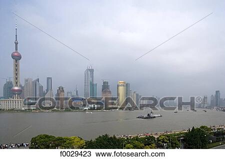China, Shanghai, Huangpu River and new town of Pudong View Large Photo Image Stock Image - China, Shanghai, Huangpu River and new town of Pudong. Fotosearch
