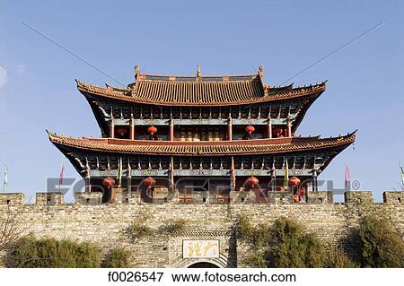 China, Yunnan, Dali, old city gate and city walls View Large Photo Image Stock Photo - China, Yunnan, Dali, old city gate and city walls. Fotosearch