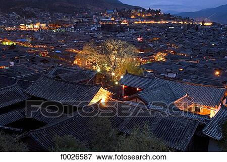China, Yunnan, Lijiang, city view by night View Large Photo Image Stock Photo - China, Yunnan, Lijiang, city view by night. Fotosearch