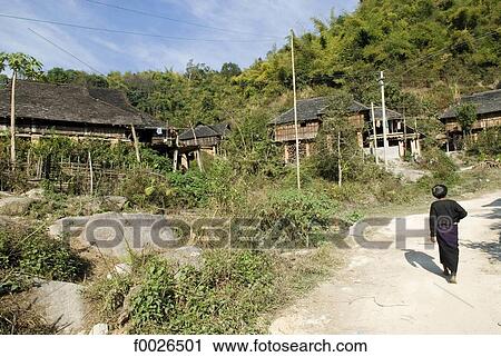China, Yunnan, Xishuangbanna, Damenglong, traditional dwellings View Large Photo Image Stock Image - China, Yunnan, Xishuangbanna, Damenglong, traditional dwellings. Fotosearch
