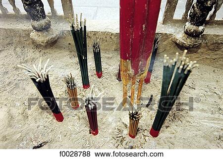 China, Zhejiang, Wushen, incenses sticks burning in a temple View Large Photo Image Stock Photo - China, Zhejiang, Wushen, incenses sticks burning in a temple. Fotosearch