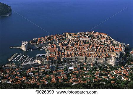 Stock Photo - Croatia, Dalmatia, Dubrovnik, aerial view. Fotosearch