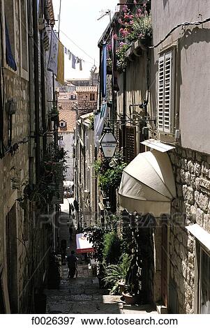Stock Photo - Croatia, Dalmatia, Dubrovnik, lane. Fotosearch