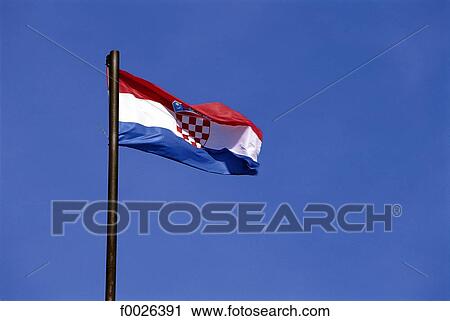 Stock Image - Croatia, Dalmatia, Hvar, croatian flag. Fotosearch